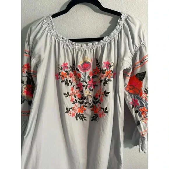 Free People Fleur Du Jour Embroidered Off Shoulder Dress Boho Floral M - Picture 12 of 16